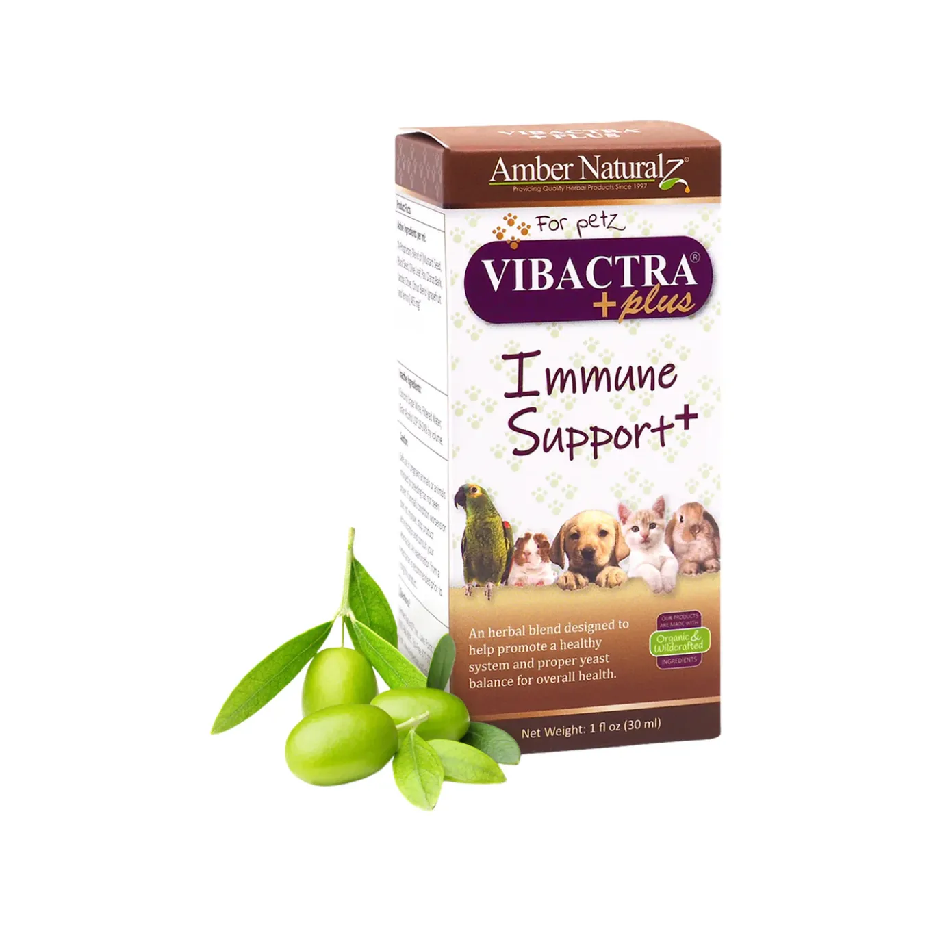 Amber Naturalz Vibactra Plus Immune Support Herbal Liquid Supplement for Dogs & Cats