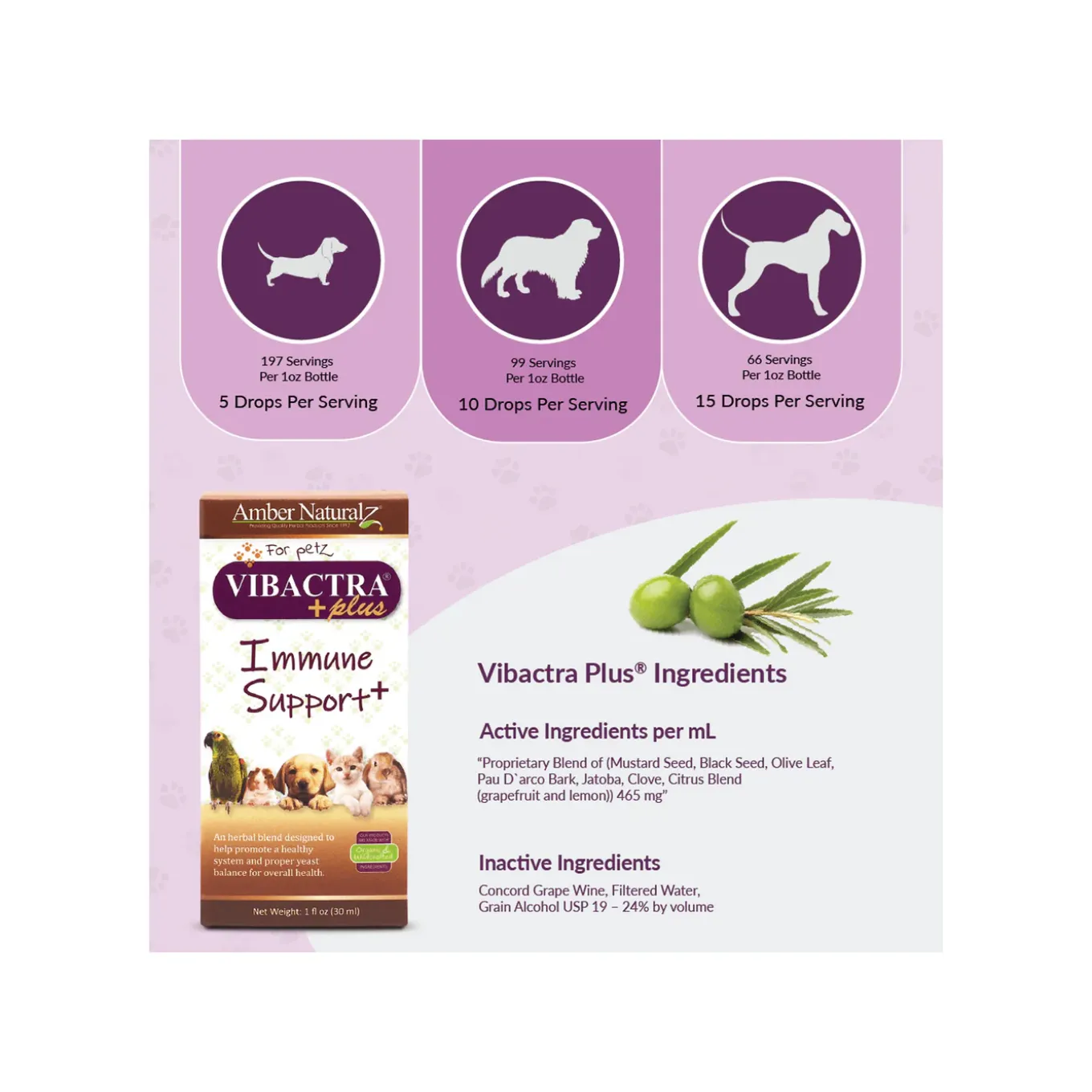 Amber Naturalz Vibactra Plus Immune Support Herbal Liquid Supplement for Dogs & Cats