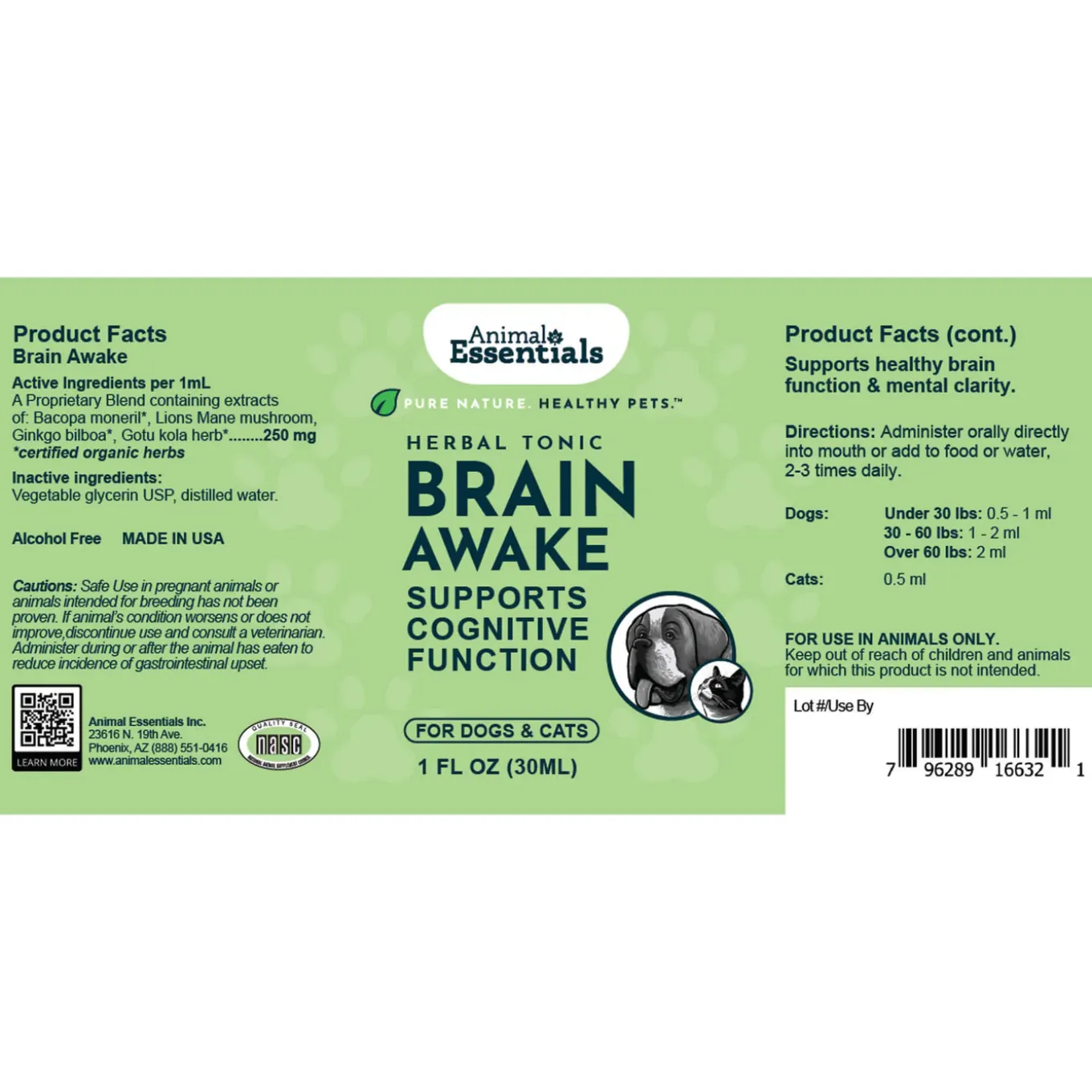 Animal Essentials Brain Awake Cognitive Support for Dogs & Cats