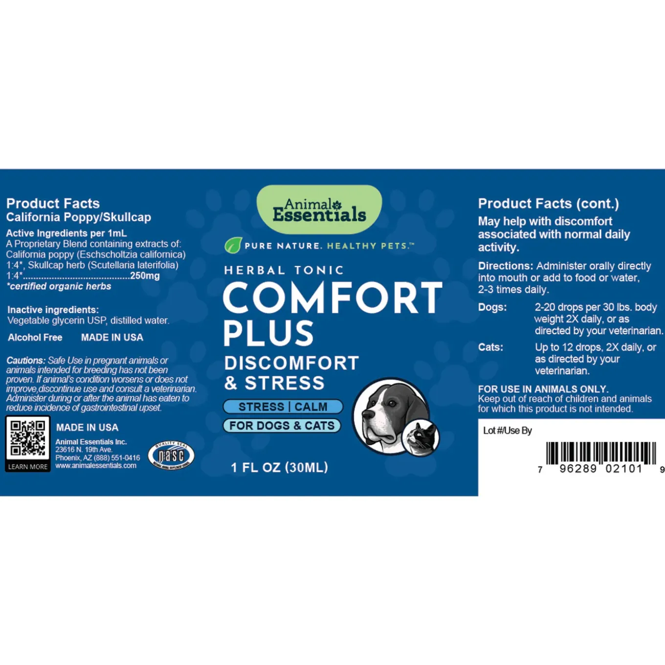 Animal Essentials Comfort Plus Liquid Herbal Formula for Dogs & Cats