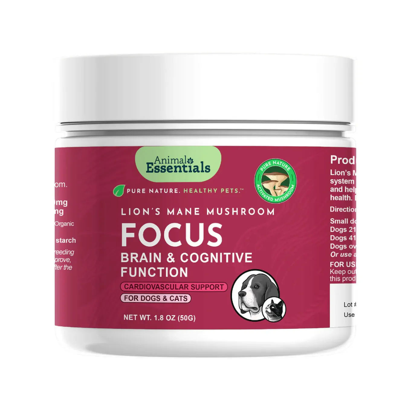 Animal Essentials FOCUS Lion's Mane Mushroom Powder for Dogs & Cats
