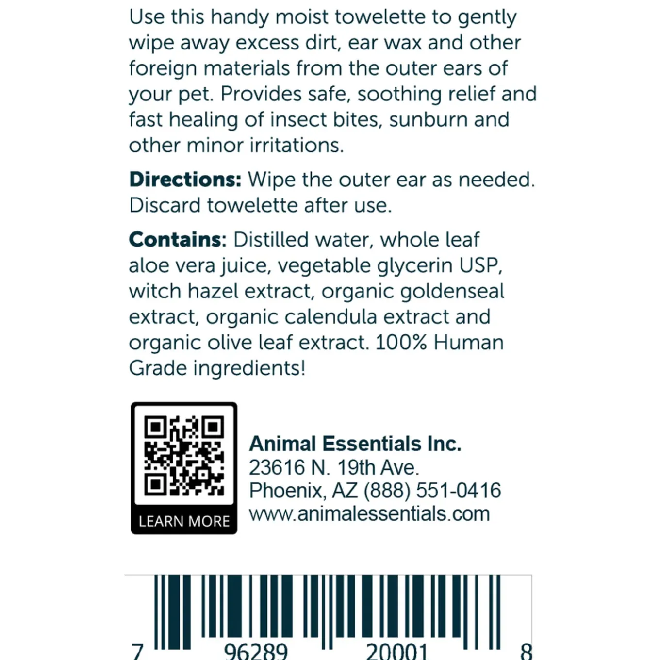 Animal Essentials Herbal Ear Wipes for Dog & Cats