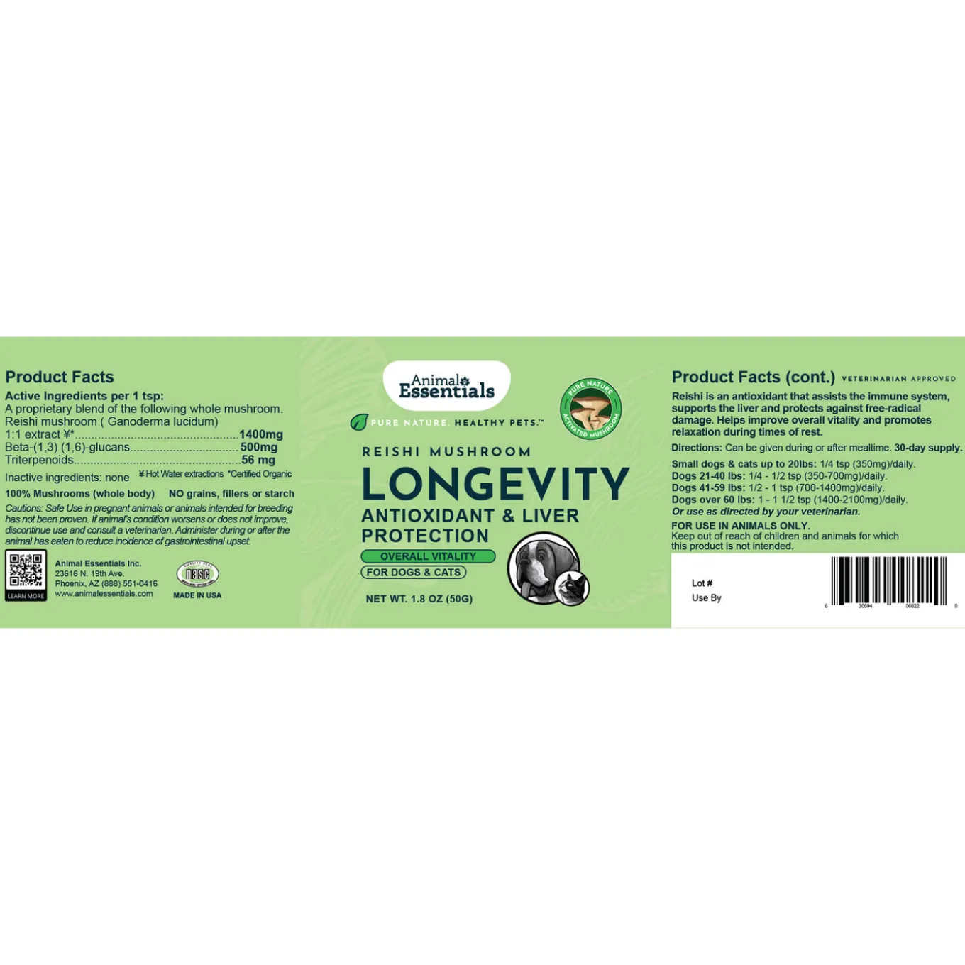 Animal Essentials LONGEVITY Reishi Mushroom Powder for Dogs & Cats
