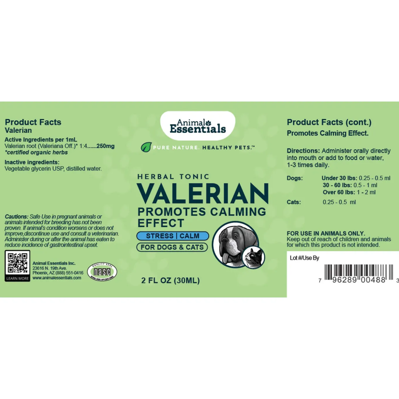 Animal Essentials Valerian Calming Herbal Extract Liquid for Dogs & Cats