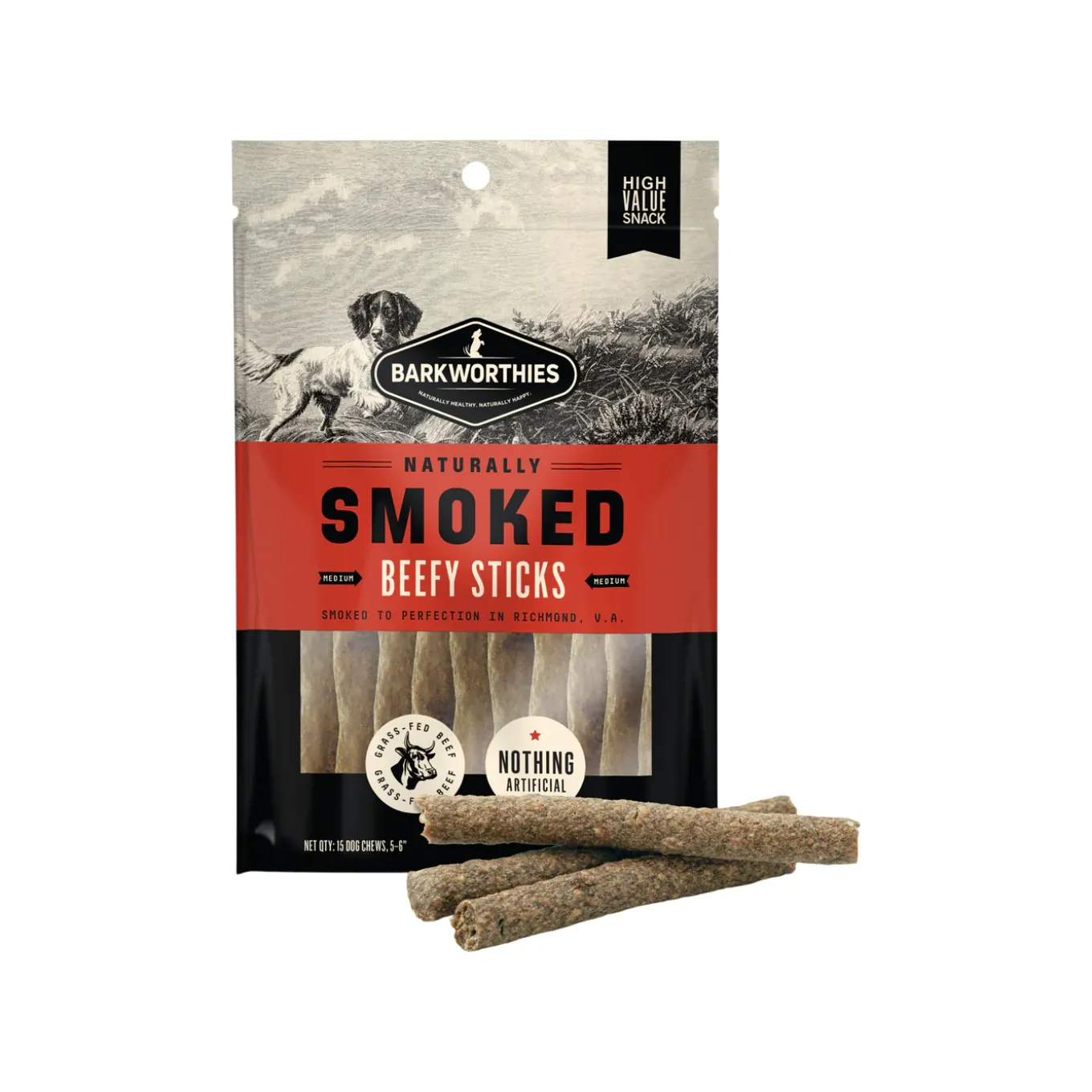 Barkworthies Naturally Smoked Beef Stick Dog Chews