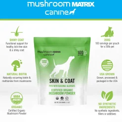 Canine Matrix Skin & Coat Organic Mushroom Allergy Support Supplement for Dogs & Cats