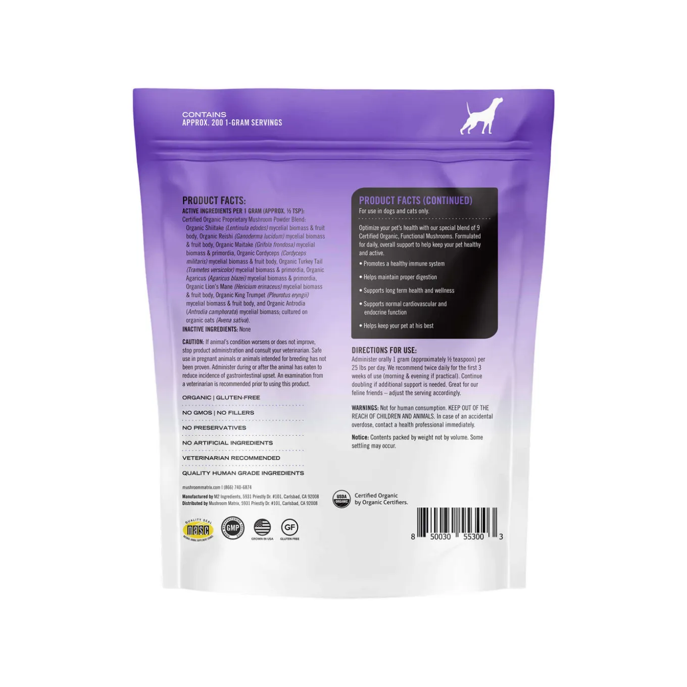 Canine Matrix Healthy Pet Organic Mushroom Immune Supplement for Dogs