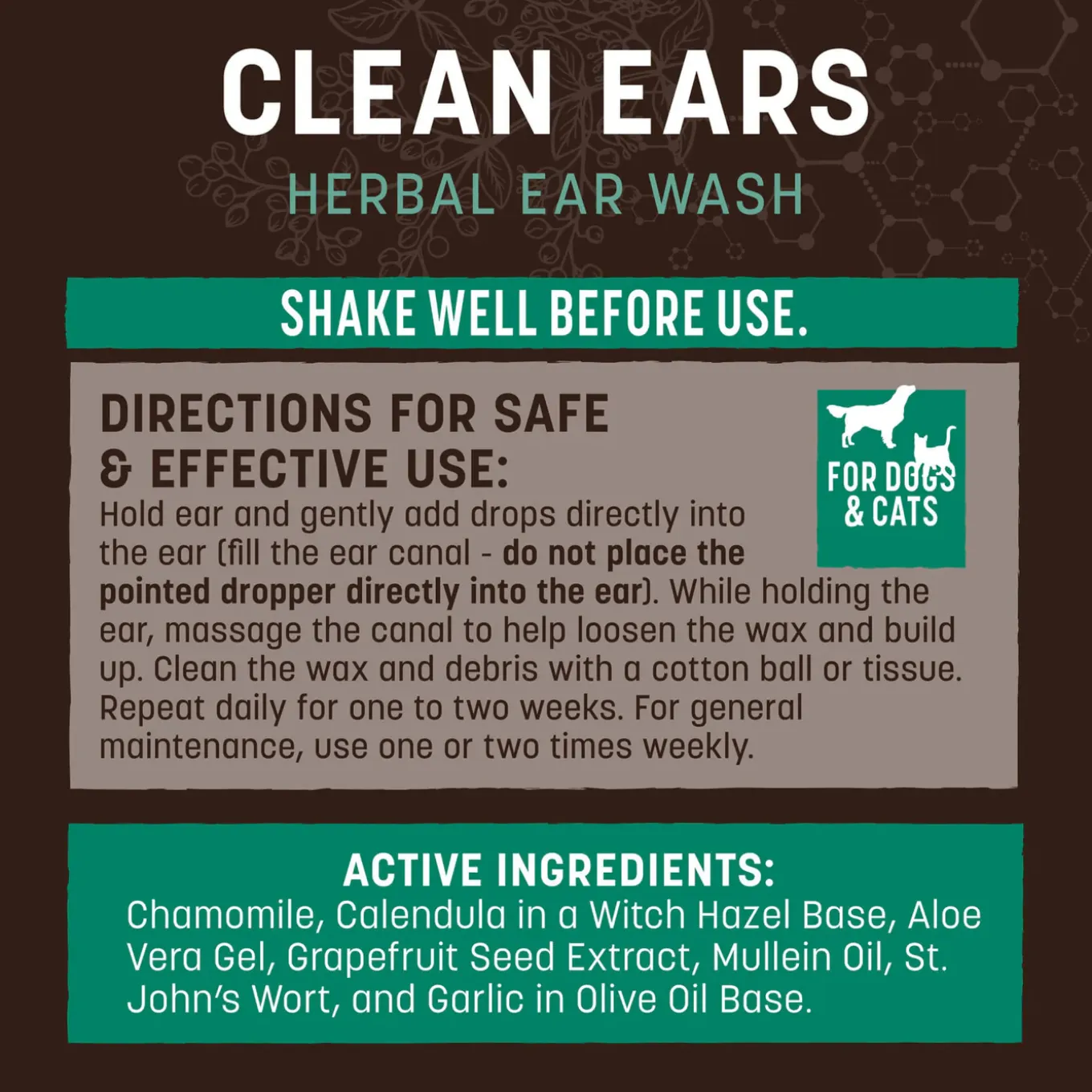 Earth Animal Herbal Topical Remedies Clean Ears Wash for Dogs