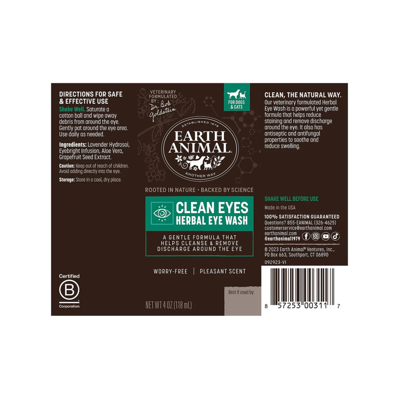 Earth Animal Herbal Topical Remedies Clean Eyes Wash for Dogs