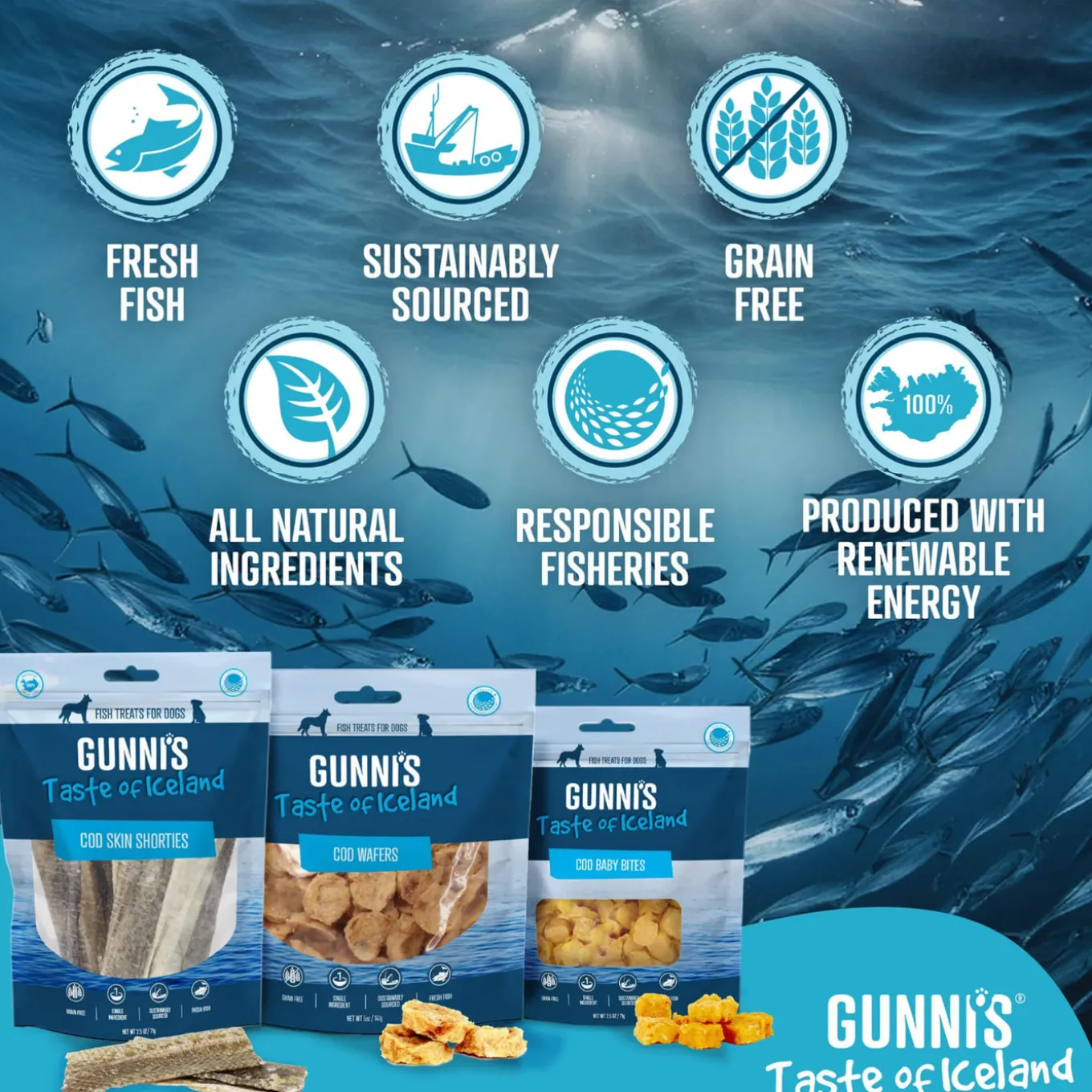 Gunni's Taste of Iceland Fish Skin Shorties Dog Treats
