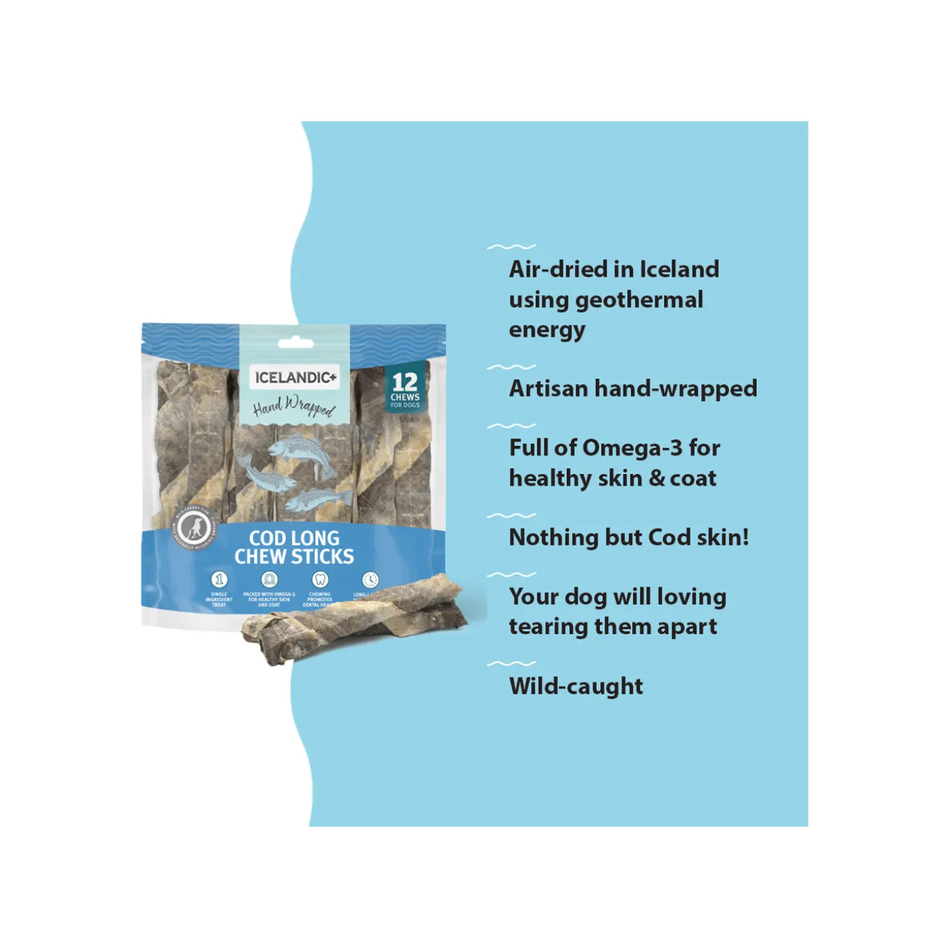 Icelandic+ Cod Skin Fish Chew Sticks Dog Treats