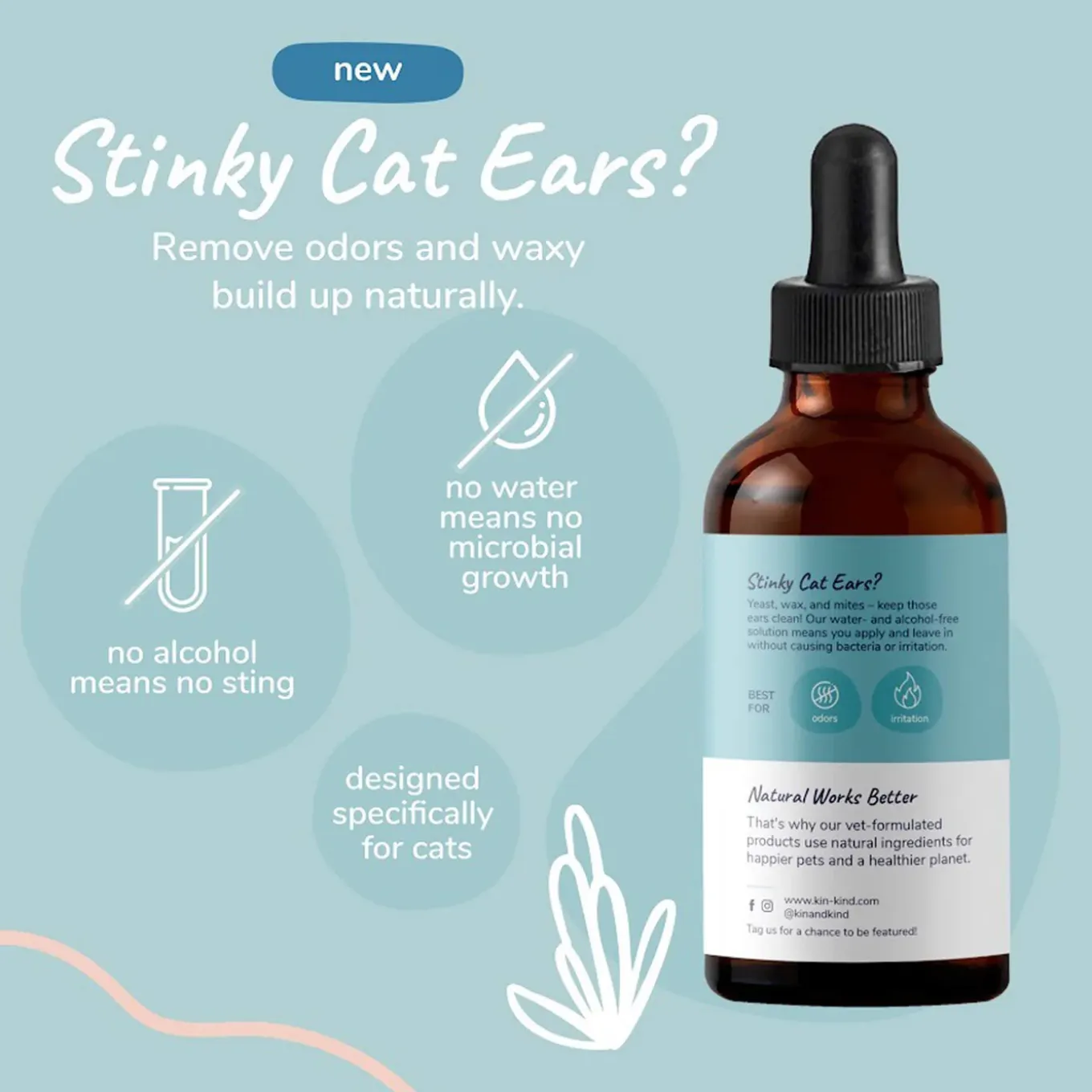 Kin + Kind Natural Kitty Ear Cleaner for Cats
