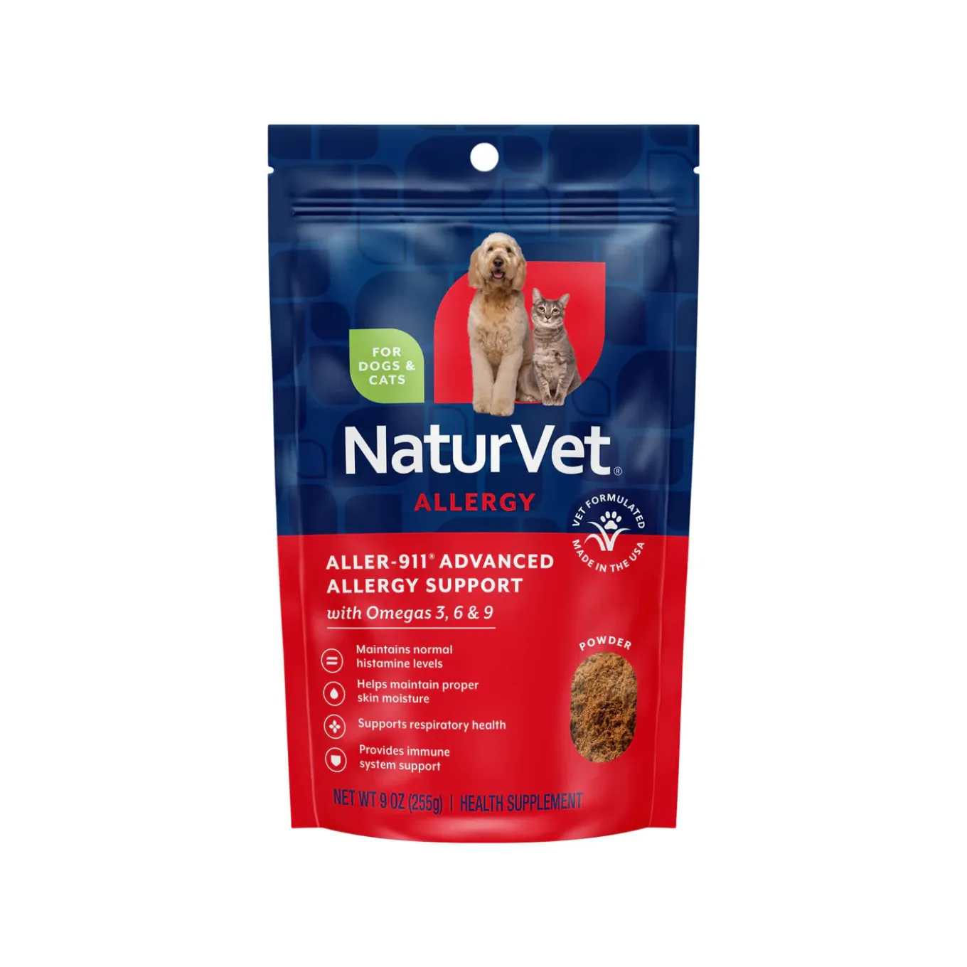 NaturVet Aller-911 Allergy Aid Powder Plus Omegas for Dogs & Cats