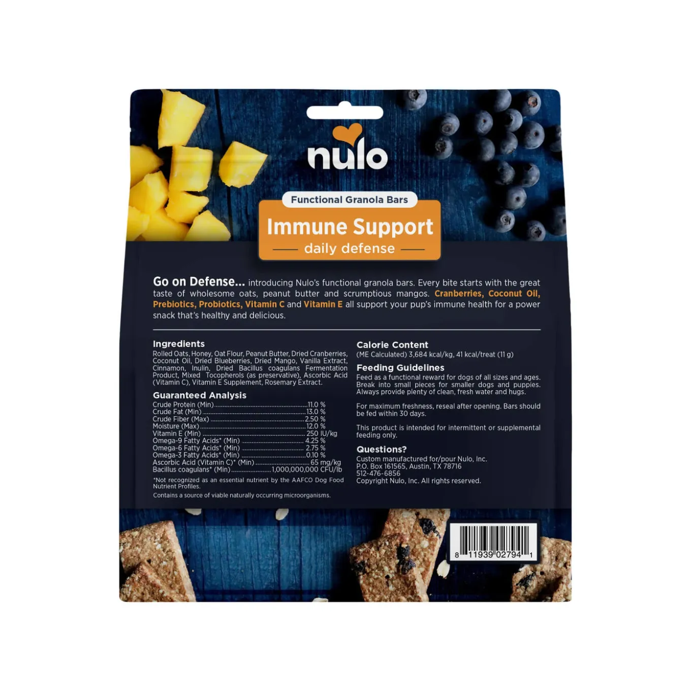 Nulo Functional Granola Bar Immunity Daily Defense Dog Treats