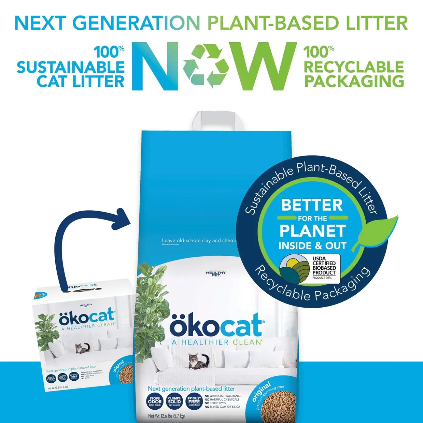 OKOcat Natural Wood Clumping Cat Litter