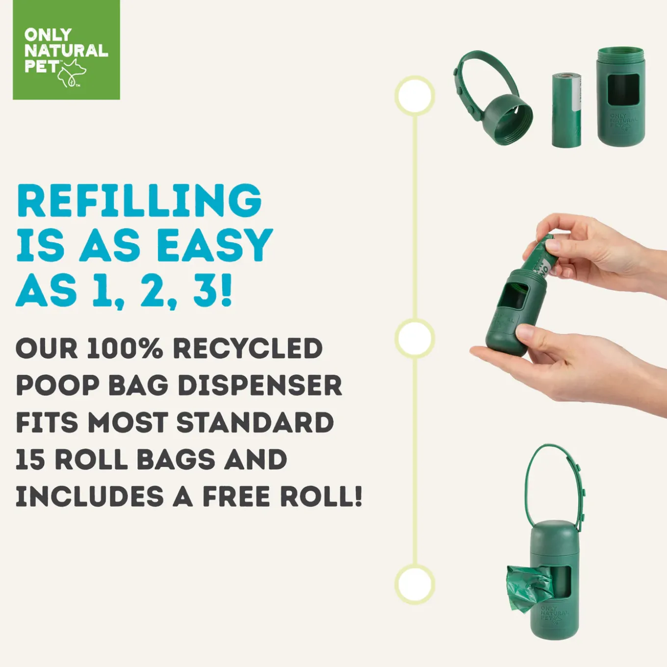 Only Natural Pet 100% Recycled Plastic Dog Poop Bag Dispenser & Waste Bags