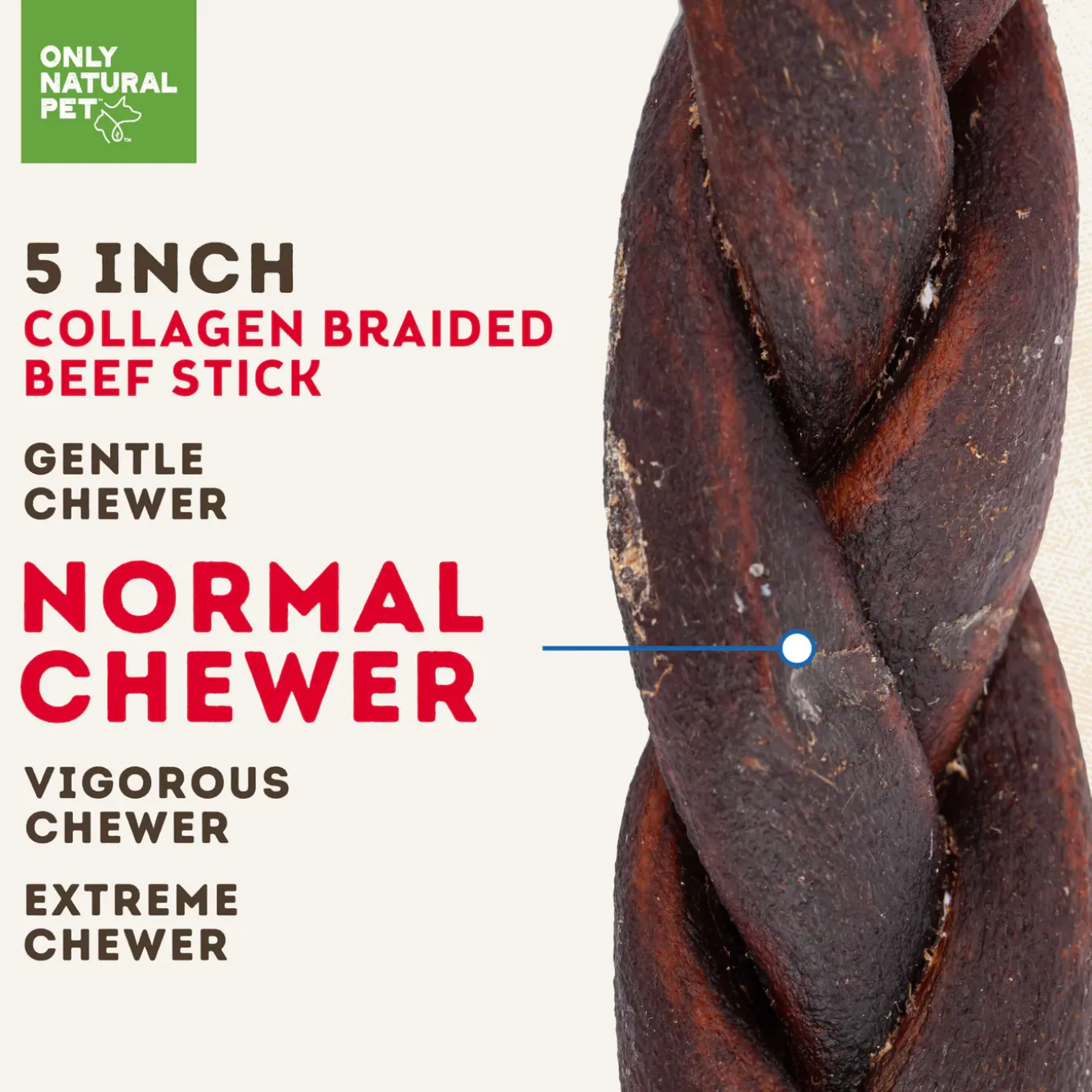 Only Natural Pet Collagen Braided Beef Stick 5 Inch Dog Chew