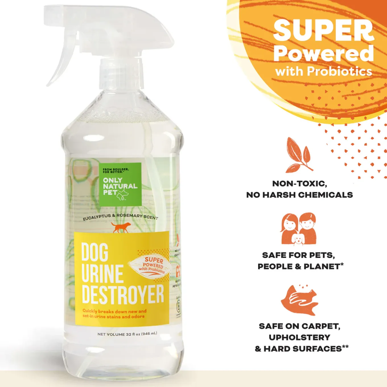 Only Natural Pet Dog Urine Stain & Odor Destroyer Probiotic Spray for Dogs 32 oz