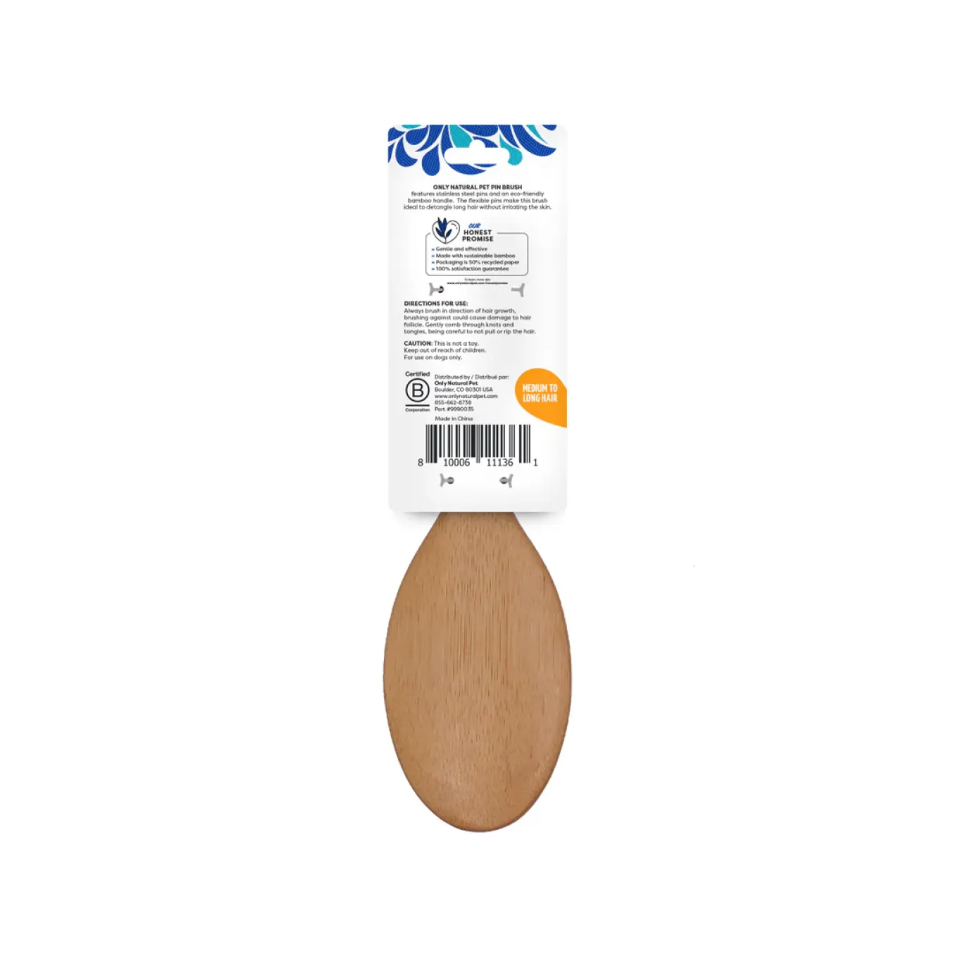 Only Natural Pet Pin Brush with Bamboo Handle for Dogs