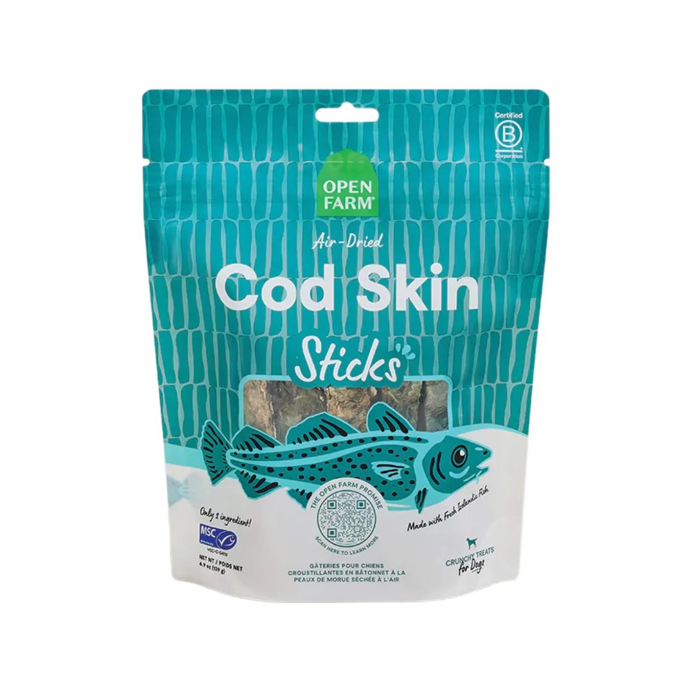Open Farm Air Dried Cod Skins Sticks Crunchy Dog Treats