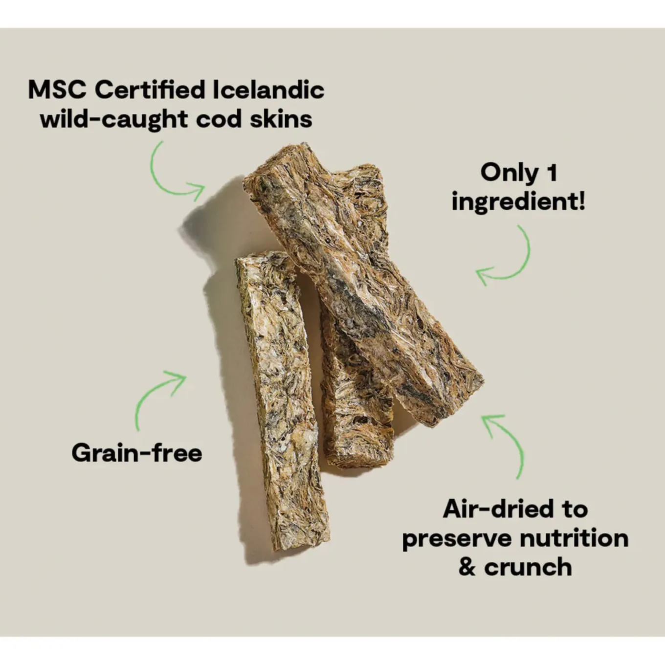 Open Farm Air Dried Cod Skins Sticks Crunchy Dog Treats