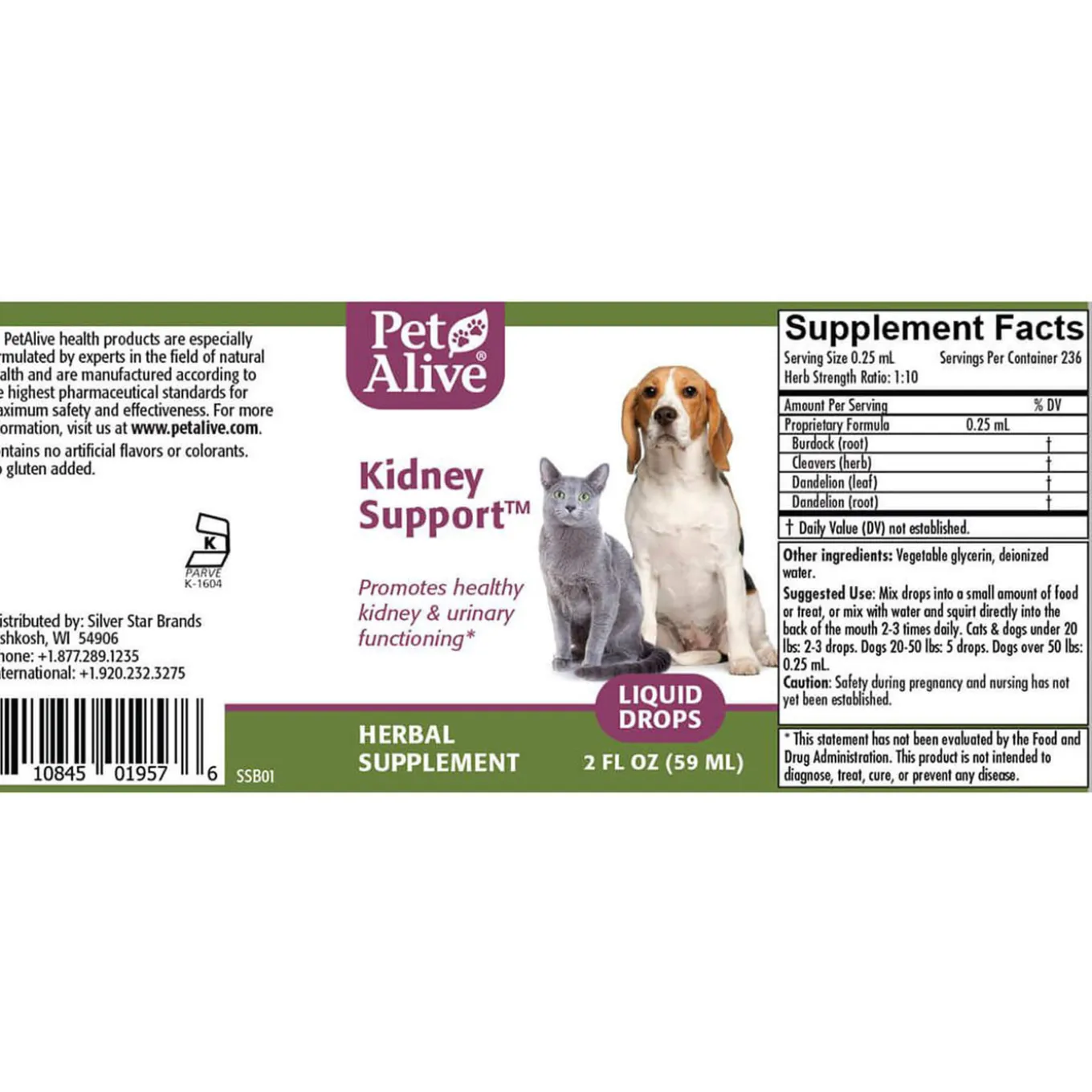 PetAlive Kidney Support Herbal Supplement for Dogs & Cats