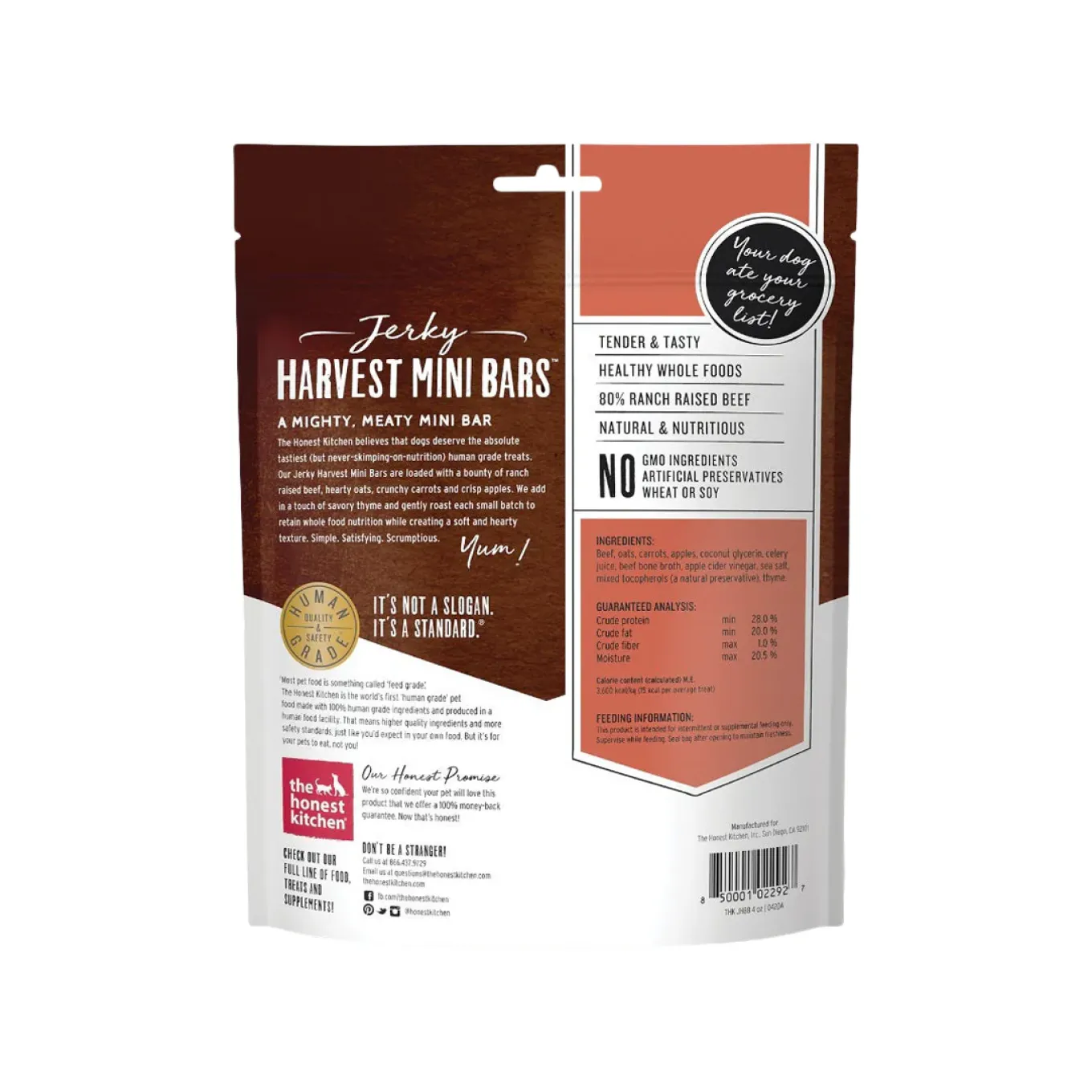 The Honest Kitchen Jerky Harvest Mini Bars 4 oz Treats for Dogs