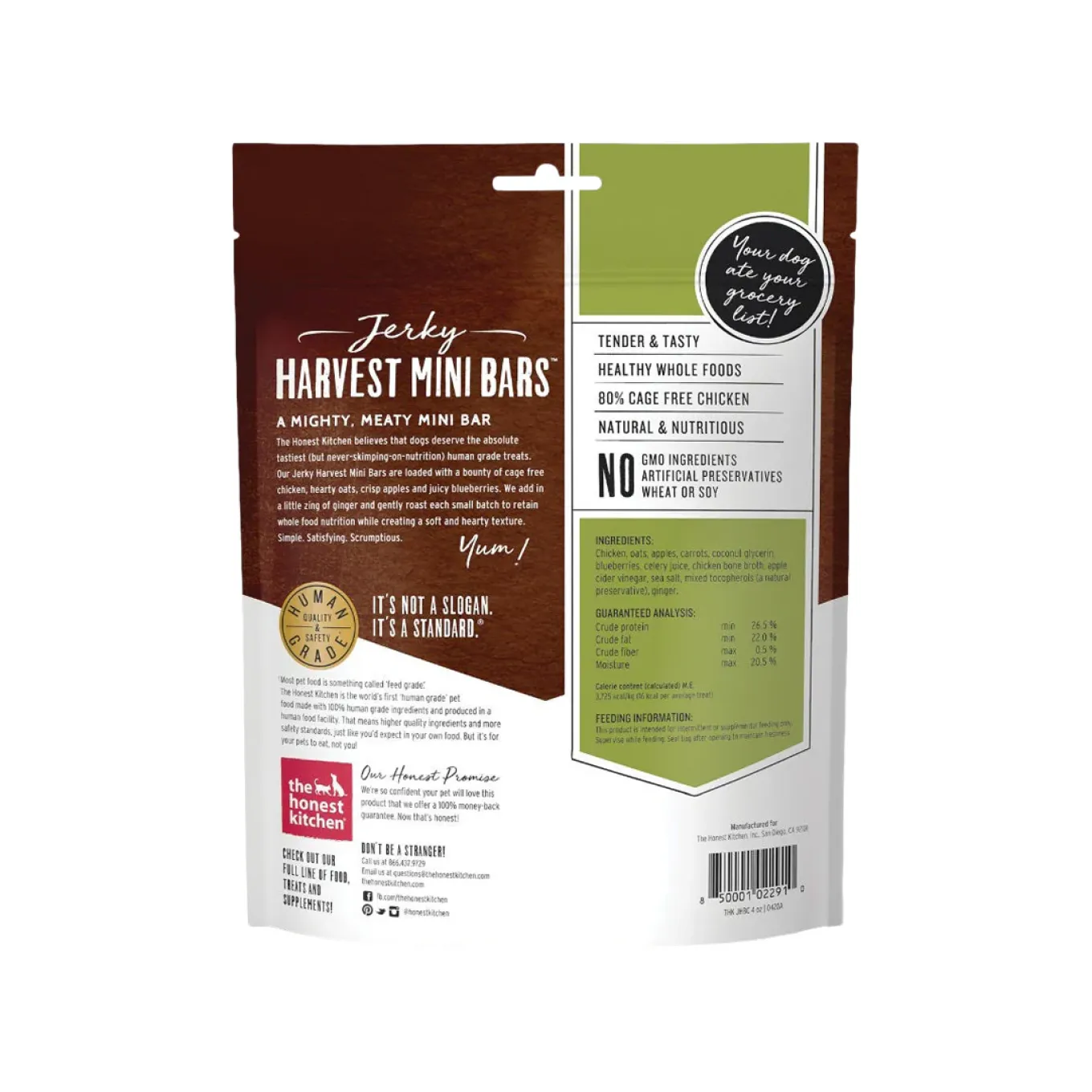 The Honest Kitchen Jerky Harvest Mini Bars 4 oz Treats for Dogs