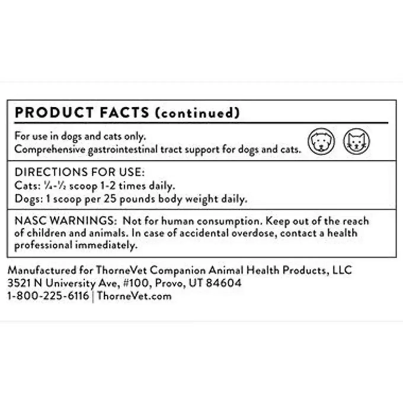 ThorneVet Gut Health Formula Dog & Cat Supplement