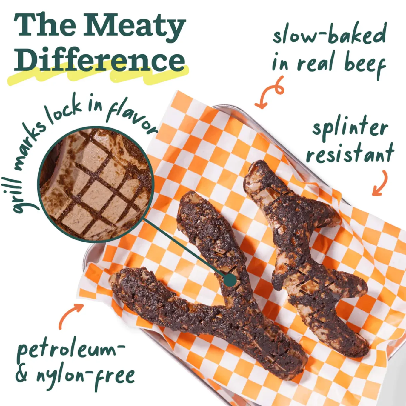Woof HonestChew Meaty Beef Coated Ultra Tough Plant Based Dog Chew Toy