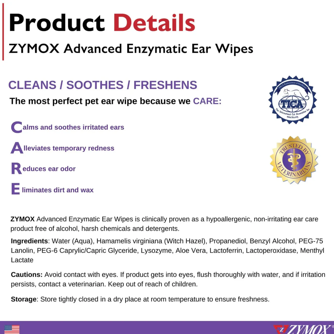 Zymox Advanced Enzymatic Ear Wipes for Dogs & Cats