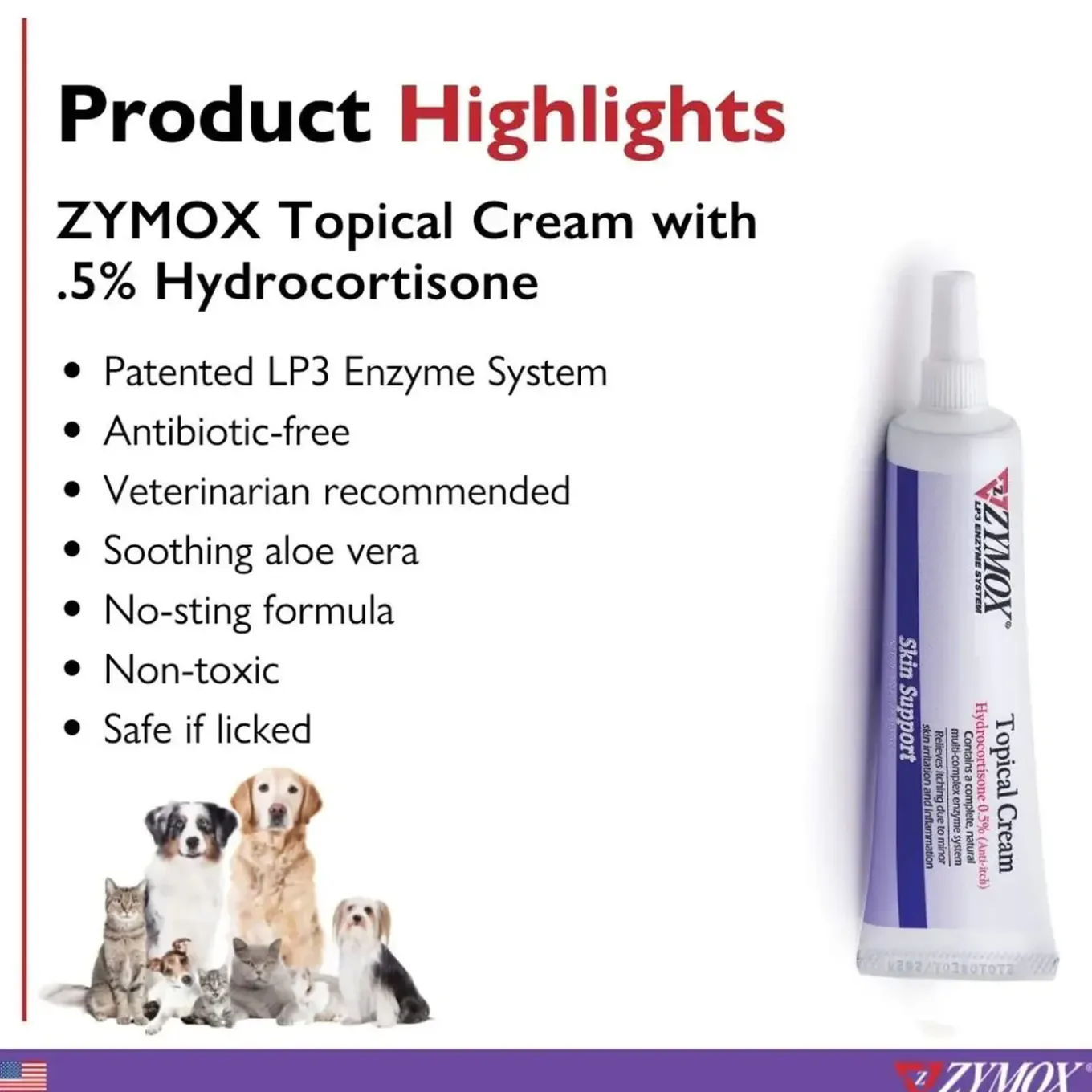 Zymox Topical Cream with Hydrocortisone for Dogs & Cats