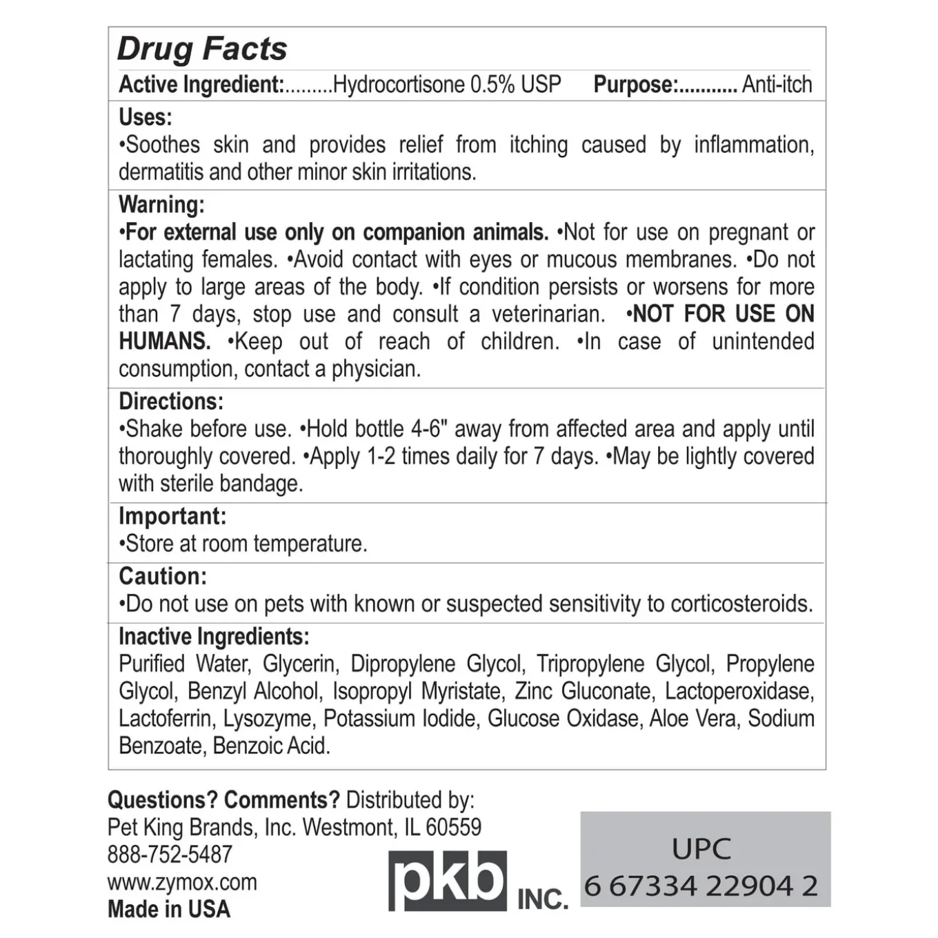Zymox Topical Spray with Hydrocortisone for Dogs & Cats